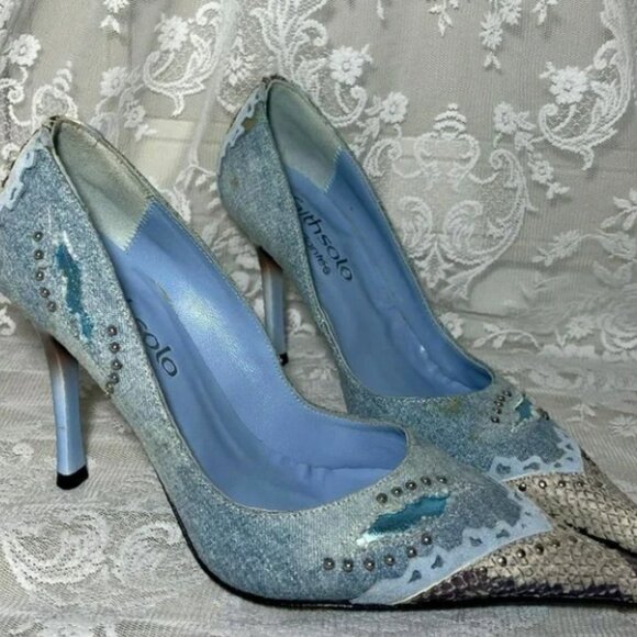 blue denim pointed toe retro courts shoes - Picture 2 of 2